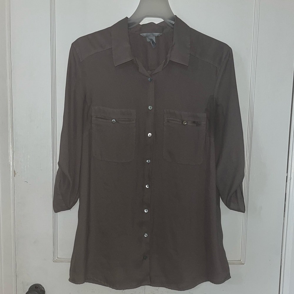 Taupe Button-Up Blouse